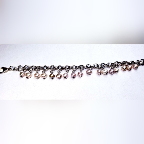 Multi Pearl Dangle Double Link Charm Bracelet 7.5 - Picture 5 of 5